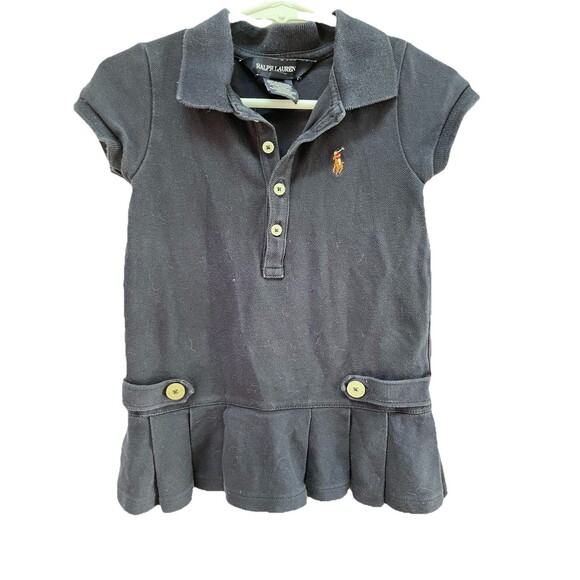 Ralph Lauren Girls Dress Navy Sz 2T/2 Tennis Preppy Pleated Button Top Logo - Picture 1 of 6